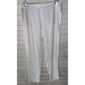 J. Jill Love Linen Sz XL White Pull On Pants Ankle Elastic Waist Pockets EUC